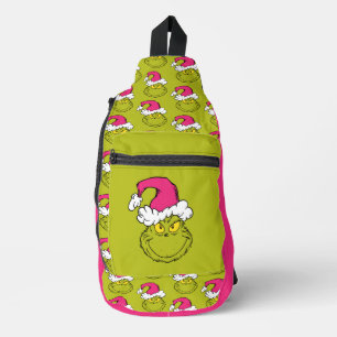 Grinch in roze kerstmanhoed sling bag