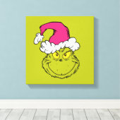 Grinch in roze kerstmuts canvas afdruk (Insitu (Houten vloer))
