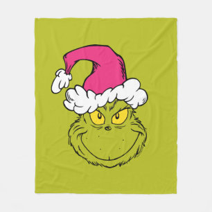 Grinch in roze kerstmuts fleece deken