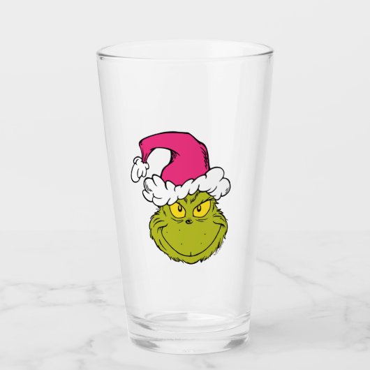 Grinch in roze kerstmuts glas (Voorkant)