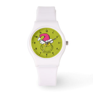 Grinch in roze kerstmuts horloge