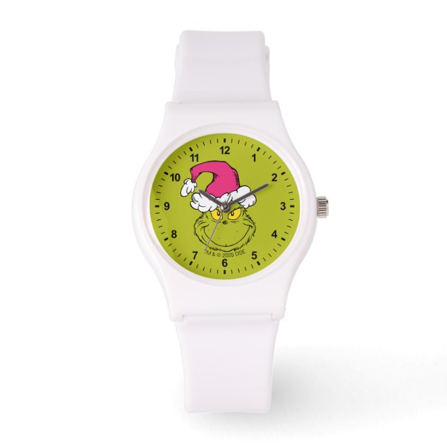 Grinch in roze kerstmuts horloge (Voorkant)