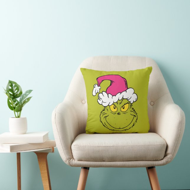 Grinch in roze kerstmuts kussen (Stoel)