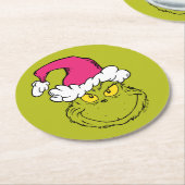Grinch in roze kerstmuts ronde kartonnen onderzetter (Gebogen)
