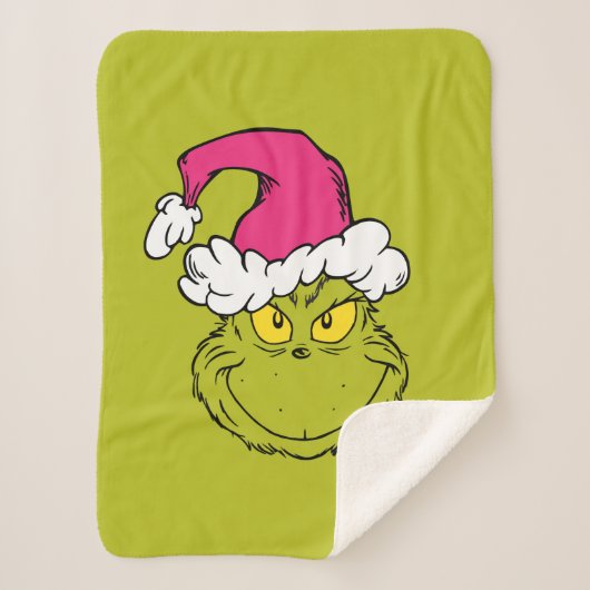 Grinch in roze kerstmuts sherpa deken (Voorkant)