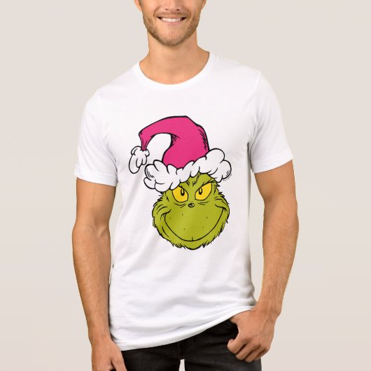 Grinch in roze kerstmuts Tri-Blend shirt (Voorkant)