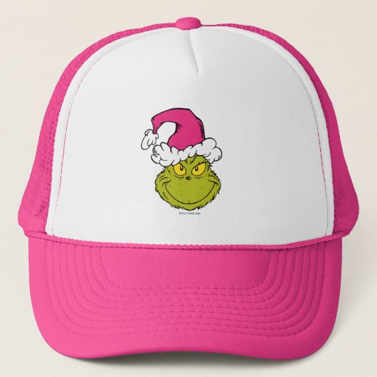 Grinch in roze kerstmuts trucker pet (Voorkant)