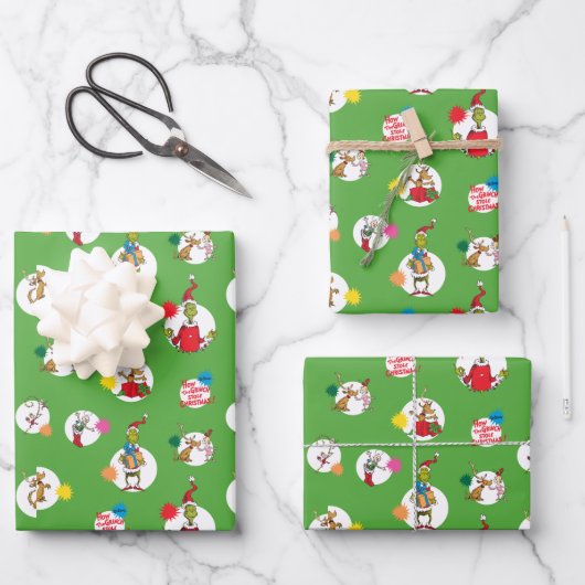 Grinch | Kerst Stippenpatroon Inpakpapier Vel (Voorkant)
