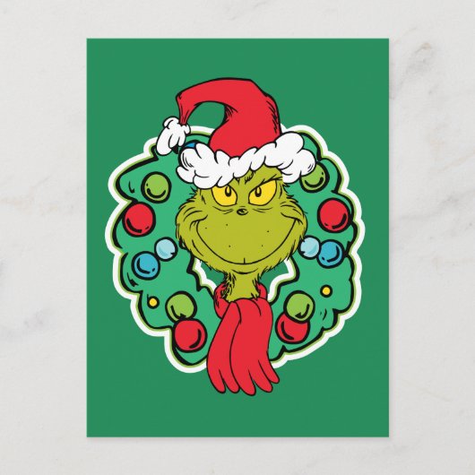 Grinch | Kerstfeest Krans Briefkaart (Voorkant)
