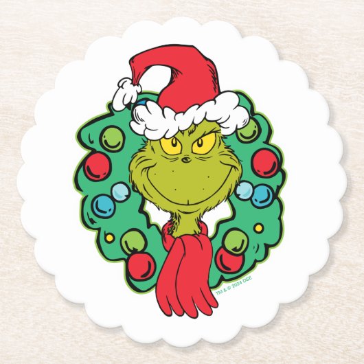 Grinch | Kerstfeest Krans Kartonnen Onderzetters (Voorkant)
