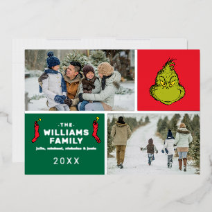 Grinch Kerstmis Familie Fotocollage Folie Feestdagenkaart