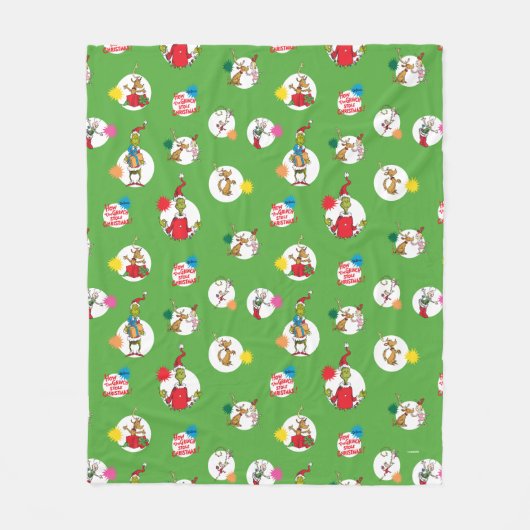 Grinch | Kerststippenpatroon Fleece Deken (Voorkant)