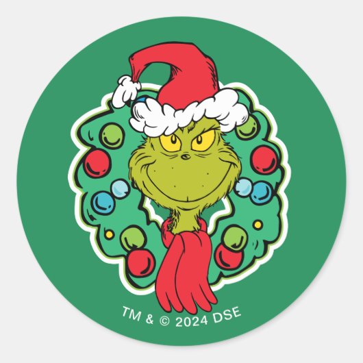 Grinch | Kerstvakantiekrans Ronde Sticker (Voorkant)