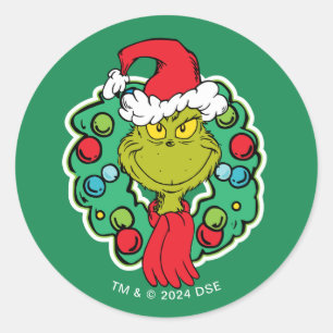 Grinch Kerstvakantiekrans Ronde Sticker
