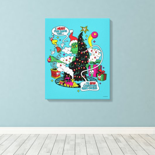 Grinch Kleurrijke Kerstmis Grafisch Canvas Afdruk (Insitu (Houten vloer))
