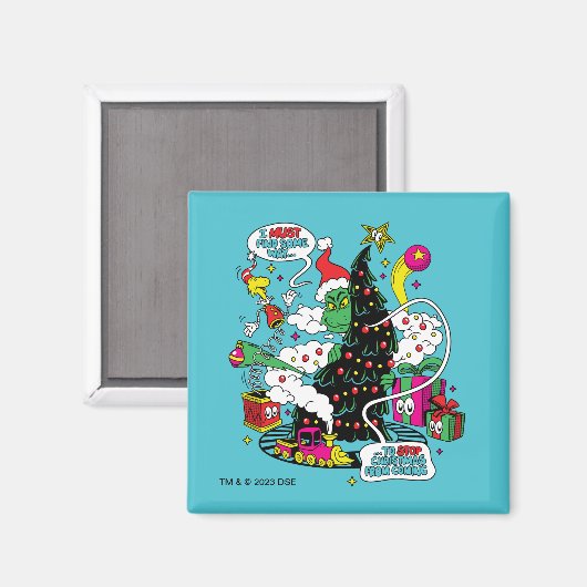 Grinch Kleurrijke Kerstmis Grafisch Magneet (Voorkant / Achterkant)