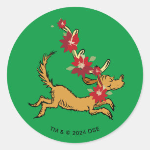 Grinch Max Kerst Poinsettia Ronde Sticker