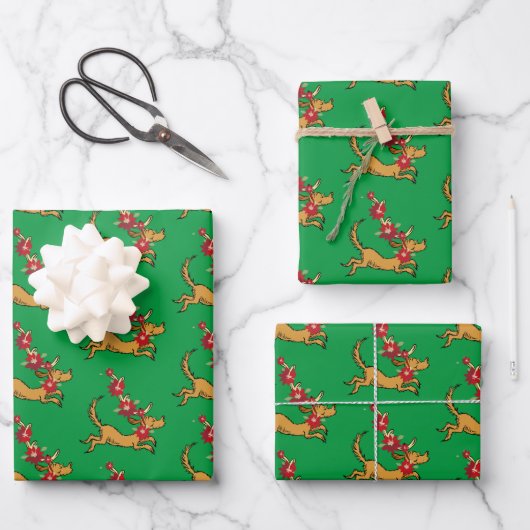 Grinch | Max Kerst Pointsettia Inpakpapier Vel (Voorkant)