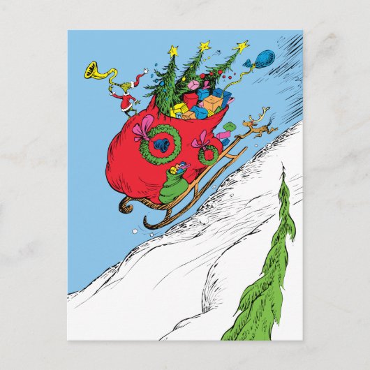 Grinch & Max Weglopende slee Feestdagenkaart (Voorkant)