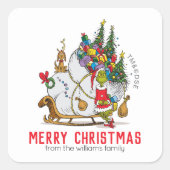 Grinch & Max Wegvliegende slee Vierkante Sticker (Voorkant)