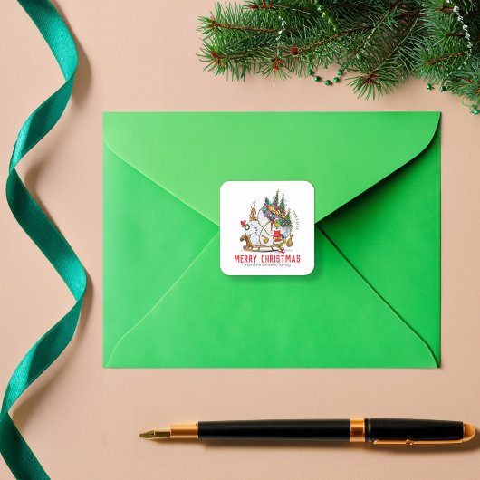 Grinch & Max Wegvliegende slee Vierkante Sticker