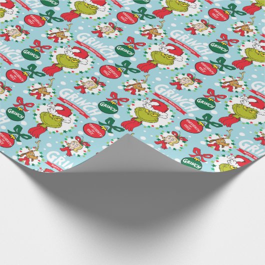 Grinch Merry Grinchmas Blauw patroon Cadeaupapier (Hoek)