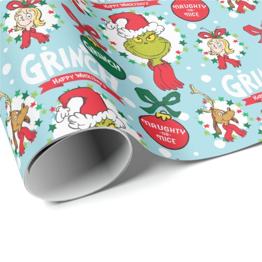 Grinch Merry Grinchmas Blauw patroon Cadeaupapier (Rol Hoek)