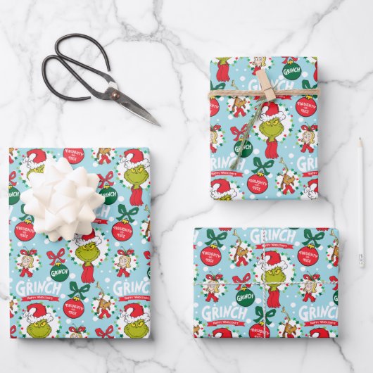 Grinch Merry Grinchmas Blauw patroon Inpakpapier Vel (Voorkant)