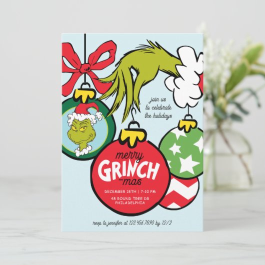 Grinch Ornament Christmas Party Feestdagenkaart (Staand voorkant)