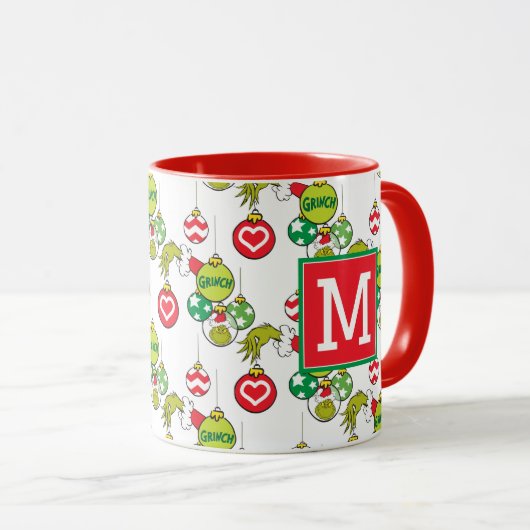 Grinch Ornament Pattern | Uw monogram toevoegen Mok (Voorkant rechts)