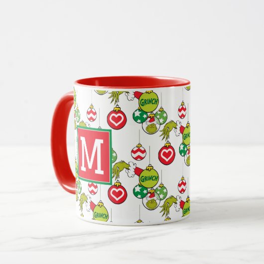 Grinch Ornament Pattern | Uw monogram toevoegen Mok (Voorkant links)