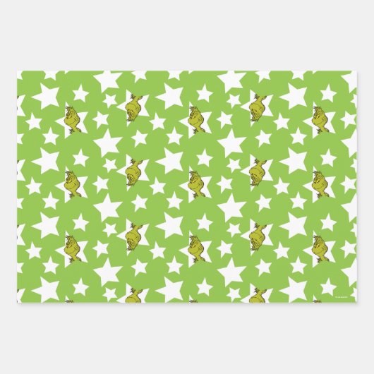 Grinch Peeking Star Pattern Inpakpapier Vel (Voorkant 2)