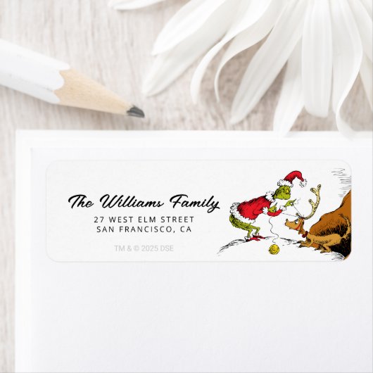 Grinch prepareert Max de rendier Etiket (Insitu)