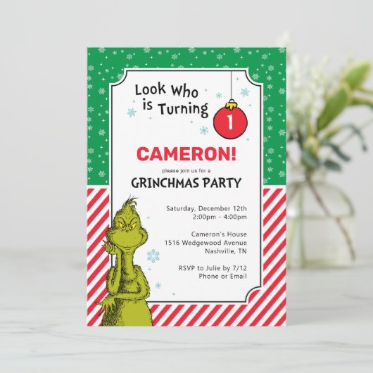Grinch Rode en Groene Sneeuwvlok 1e Verjaardag (Staand voorkant)