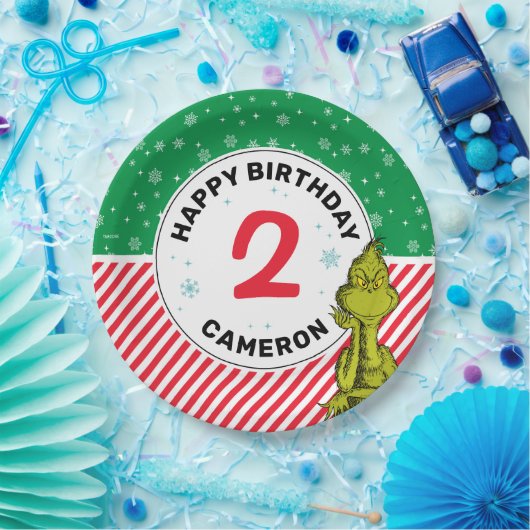 Grinch Rood en Groen Sneeuwvlok Verjaardag Papieren Bordje (Feest)