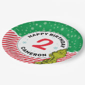 Grinch Rood en Groen Sneeuwvlok Verjaardag Papieren Bordje (Gekanteld)