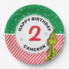 Grinch Rood en Groen Sneeuwvlok Verjaardag Papieren Bordje