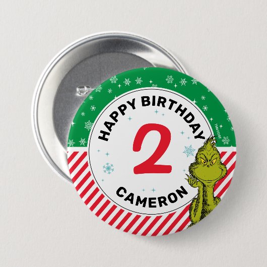 Grinch Rood en Groen Sneeuwvlok Verjaardag Ronde Button 7,6 Cm (Voorkant /achterkant)