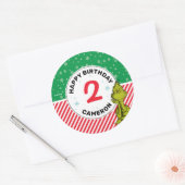 Grinch Rood en Groen Sneeuwvlok Verjaardag Ronde Sticker (Envelop)