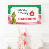 Grinch Rood en Groen Sneeuwvlok Verjaardag Spandoek (Insitu)