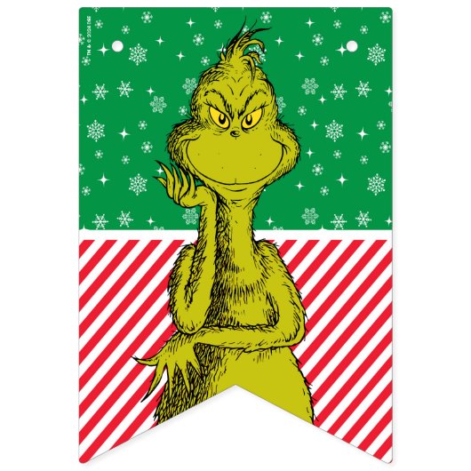 Grinch Rood en Groen Sneeuwvlok Verjaardag Vlaggetjes (Eerste vlag)