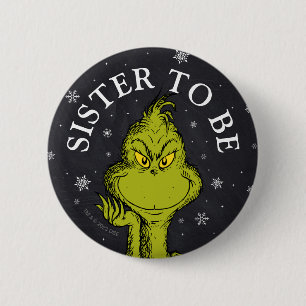 Grinch Schoolbord Baby Shower   Zus Wordt Geboren Ronde Button 5,7 Cm