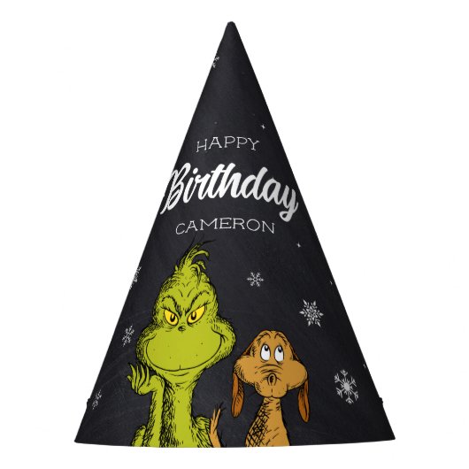 Grinch Schoolbord Verjaardag Feesthoedjes (Voorkant)