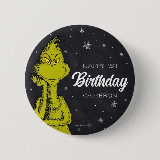 Grinch Schoolbord Verjaardag Ronde Button 5,7 Cm (Voorkant)