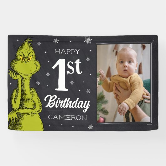 Grinch Schoolbord Verjaardag Spandoek (Horizontaal)