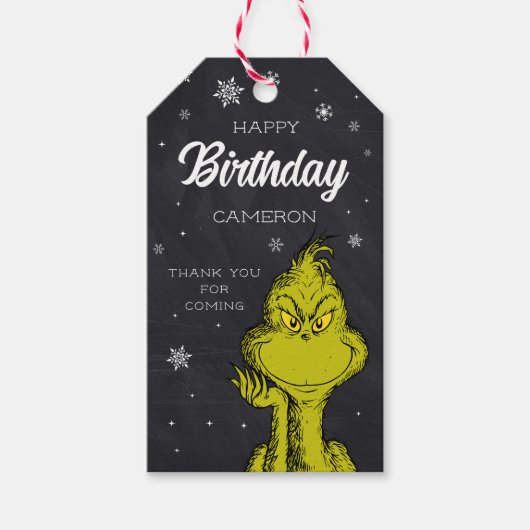 Grinch Schoolbord Verjaardagsfavoriet Cadeaulabel (Voorkant)