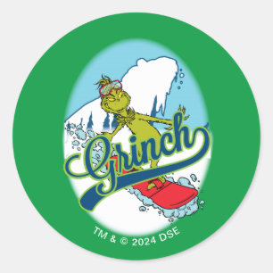 Grinch Snowboarden Ronde Sticker
