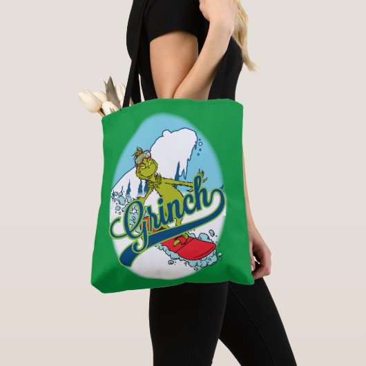 Grinch Snowboarden Tote Bag (Dichtbij)