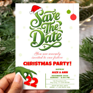 Grinch Style Christmas Party Save the Date Kaart