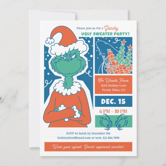 Grinch Ugly Sweater Holiday Party Feestdagenkaart (Voorkant)